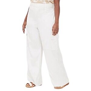 Lane Bryant Womens White Cargo Pants Size 28 Soft Linen Blend Straight Leg NEW